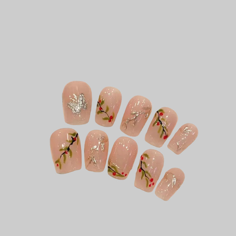 ongles motifs fleurs rouge papillon été floral 